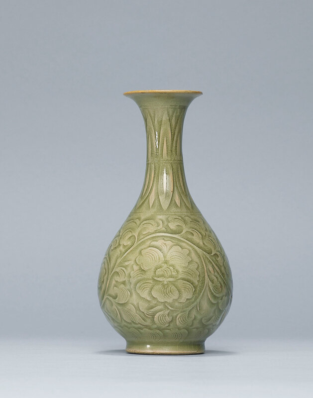 A rare carved Yaozhou pear-shaped vase, Northern Song dynasty (960-1127)