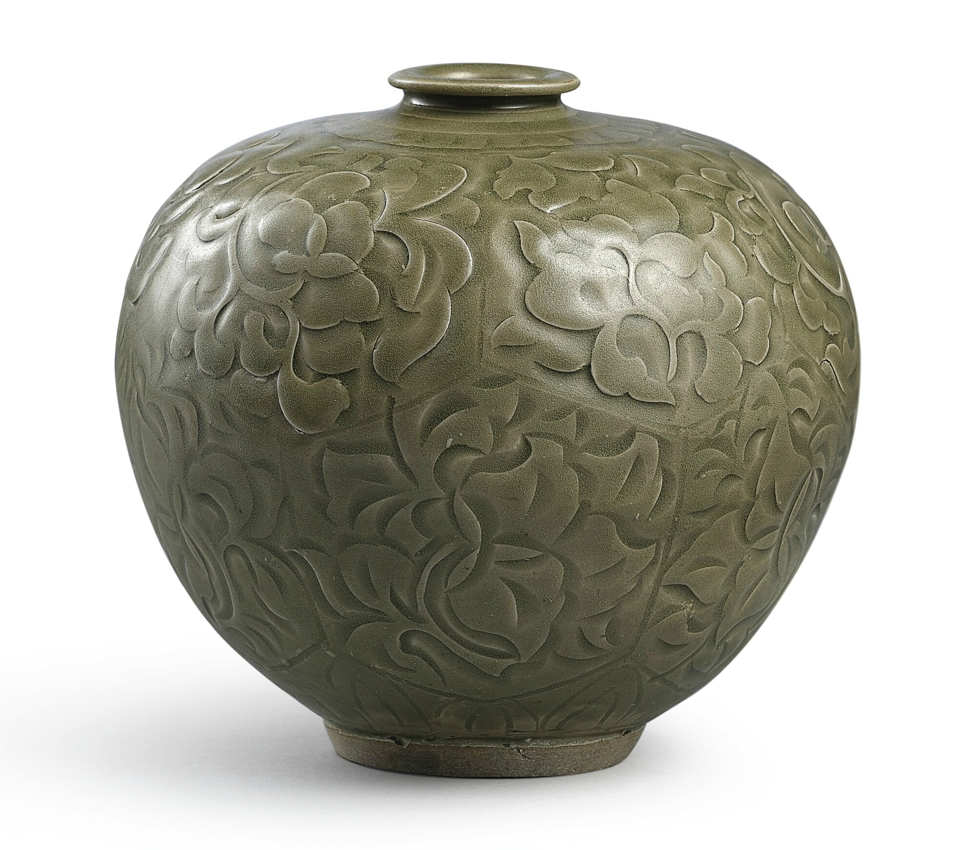 An extremely rare 'Yaozhou' celadon carved 'floral' vase
