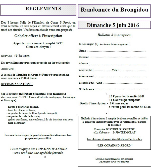 Règlement et inscription Brongidou