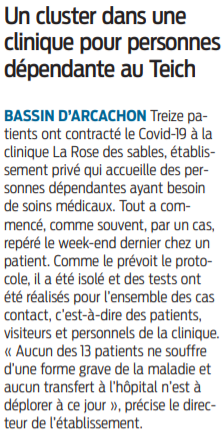 2021 04 29 SO Un cluster dans une clinique pour personnes dépendante au Teich