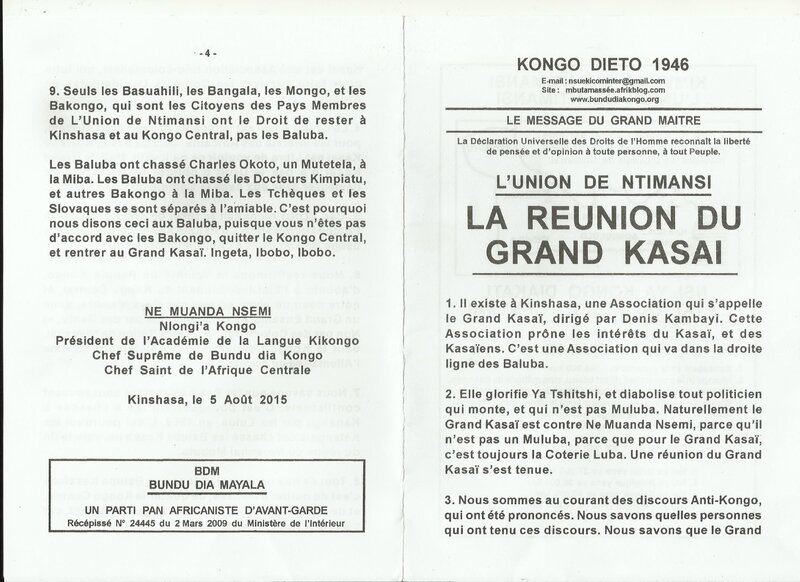 LA REUNION DU GRAND KASAI a