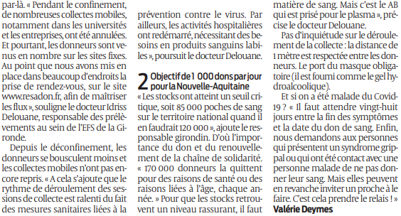 2020 06 13 SO Pourquoi les citoyens sont appelés à prendre le relais et donner leur sang2