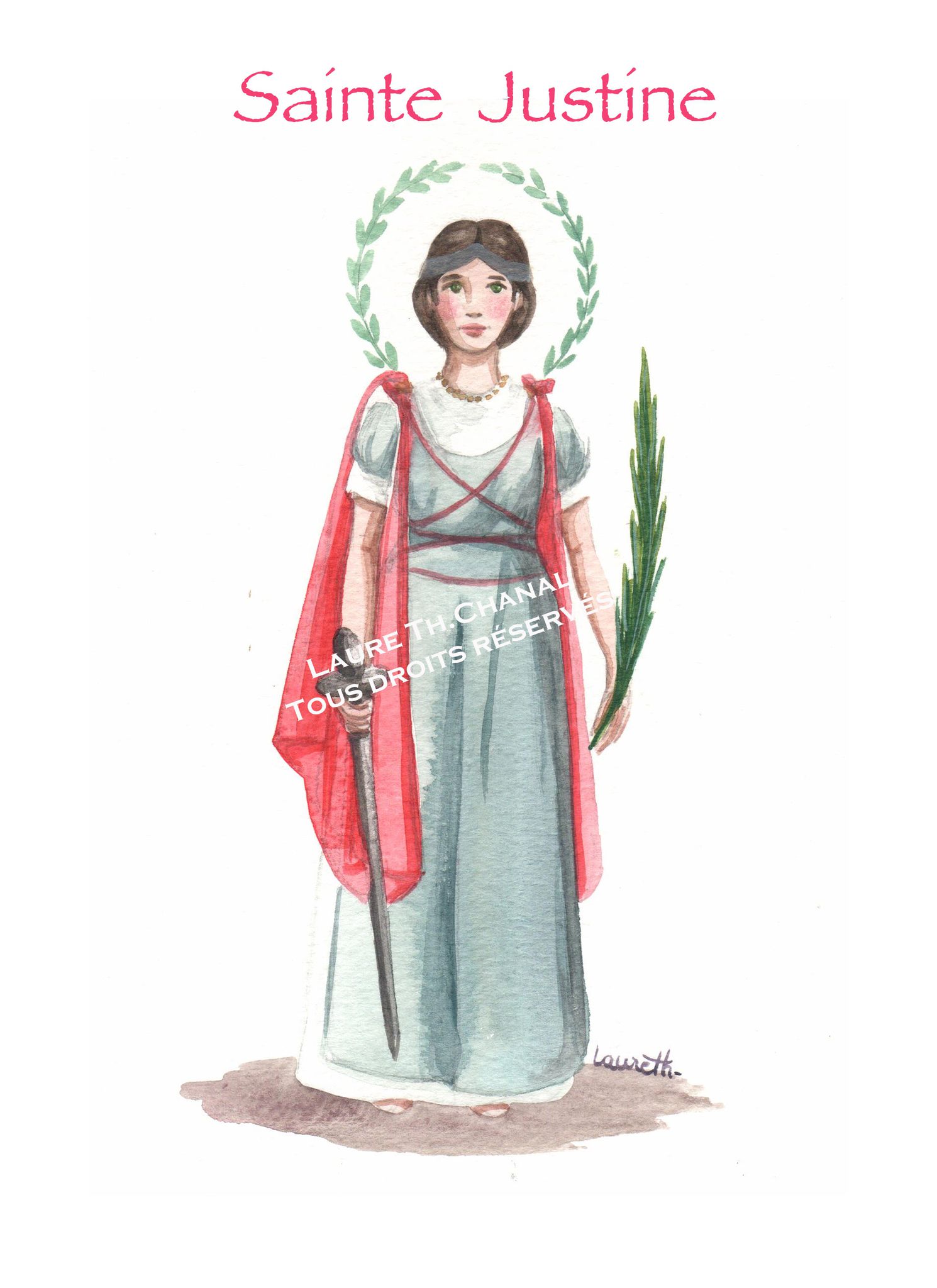 Aquarelle de sainte Justine de Padoue, martyre Dessinemoi...