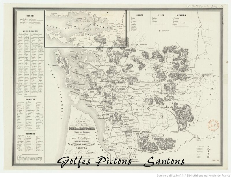 Carte du pays des Santones sous les romains dressée pour l'intelligence des mémoires de la Société archéologiques de Saintes par Mr