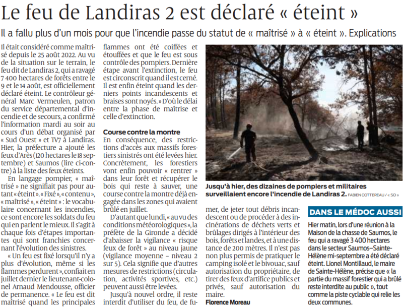 2022 09 29 SO Le feu de Landiras 2 est déclaré éteint