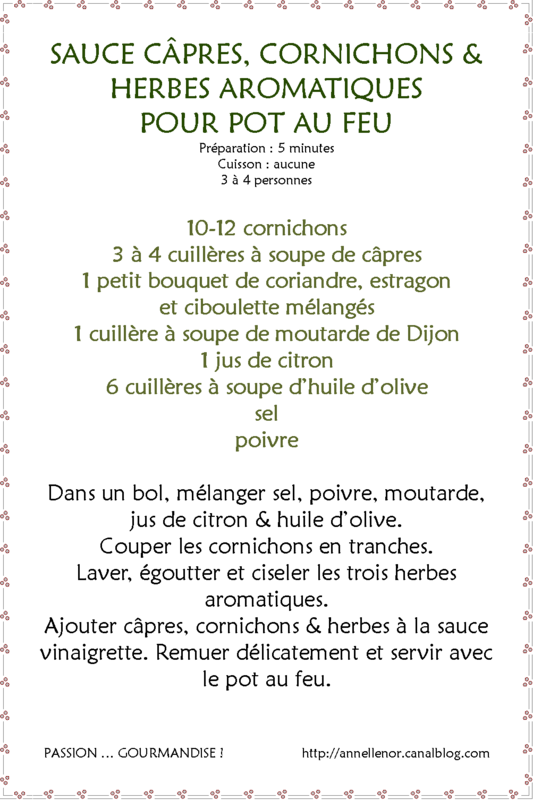 Sauce aux cornichons, câpres & herbes aromatiques pour pot au feu_fiche