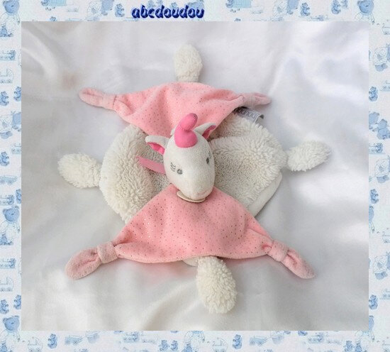 Doudou Peluche Plat Licorne Blanc Et Rose Doudou Et Compagnie