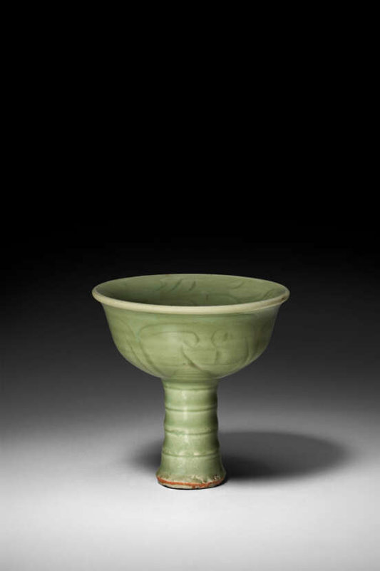 A carved Longquan celadon stem cup, Yuan-Early Ming dynasty, 14th-15th century