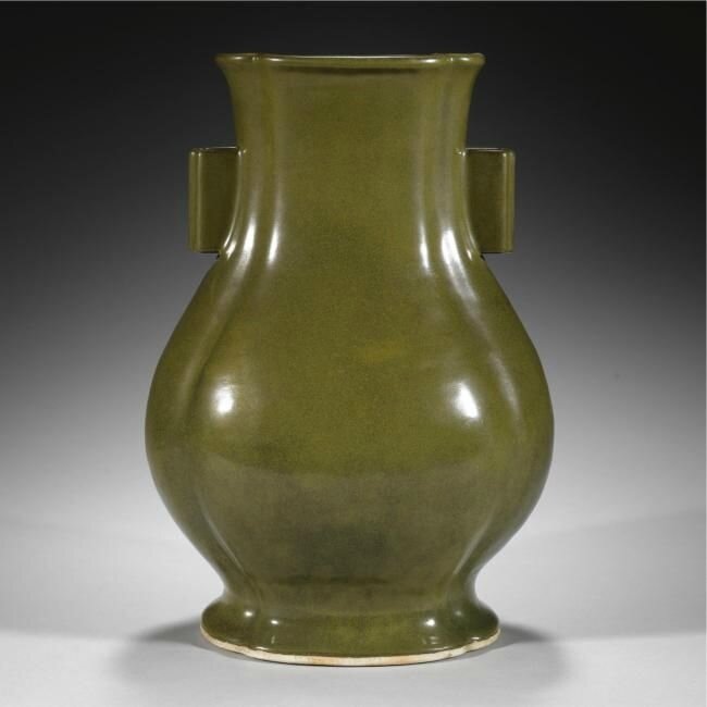 A Large Lobed Teadust-Glazed Vase, Qing Dynasty, 18th Century