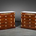 A Pair of French Empire <b>Gilt</b>-<b>Bronze</b> <b>Mounted</b> Mahogany Commodes, one forming a secrétaire, attributed to Pierre-Benoît Marcion, Ci