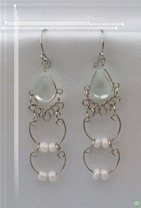 Boucles D'Oreilles Tamara Verre Murano Blanc Argent D'Alpaca Artisanat du Pérou