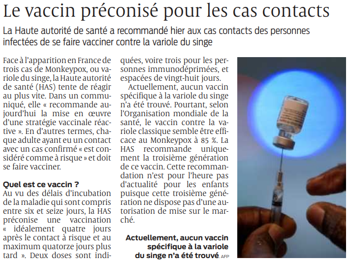 2022 05 25 SO Le vaccin préconisé pour les cas contacts