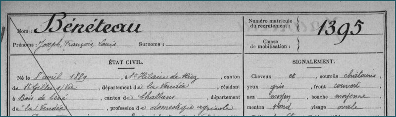 BENETEAU Joseph François Louis - Fiche Matricule
