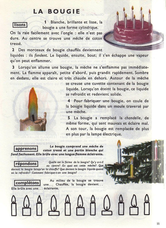 leçons de choses CE page 55 la bougie