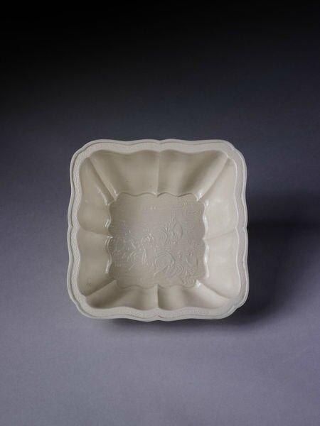 Porcelain brush-washer with moulded design and inscription, China, Qing dynasty, ca