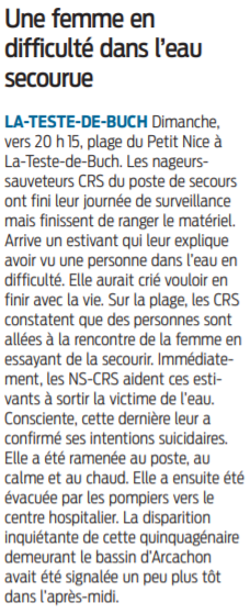 2021 07 14 SO La Teste de Buch Une femme en difficulté dans l'eau secourue