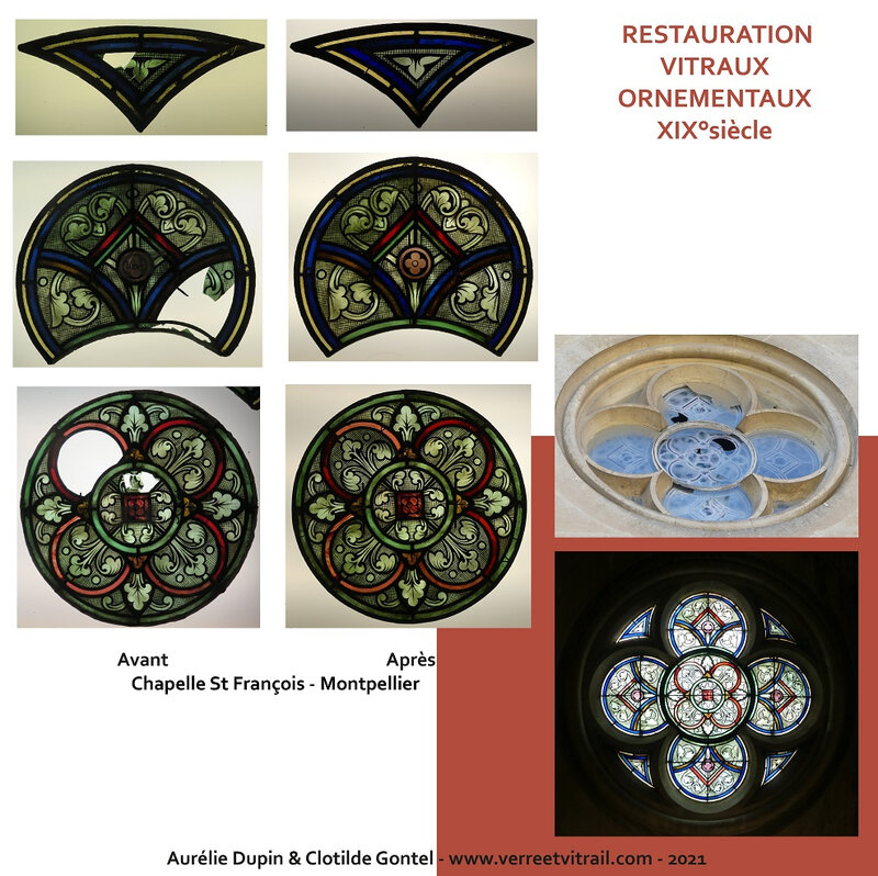 Restauration vitraux ornementaux 19 siècle - Aurélie Dupin et Clotilde Gontel