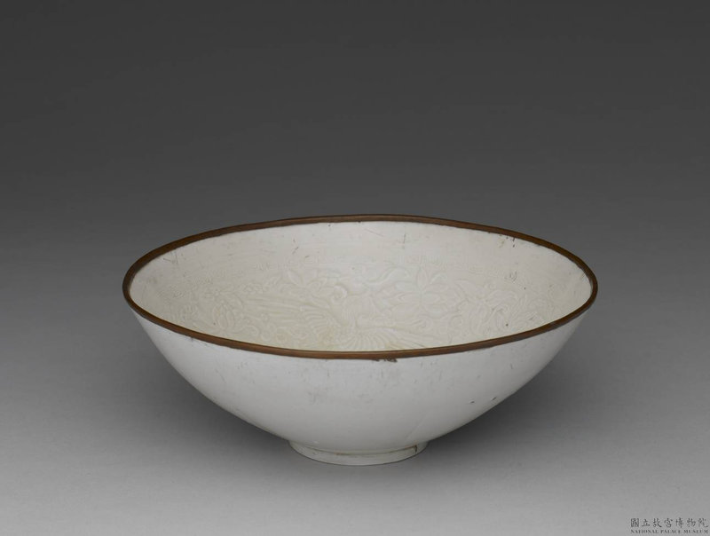 White bowl with impressed design of lotus pond and Mandarin ducks, Ding ware, Song dynasty (960-1279)