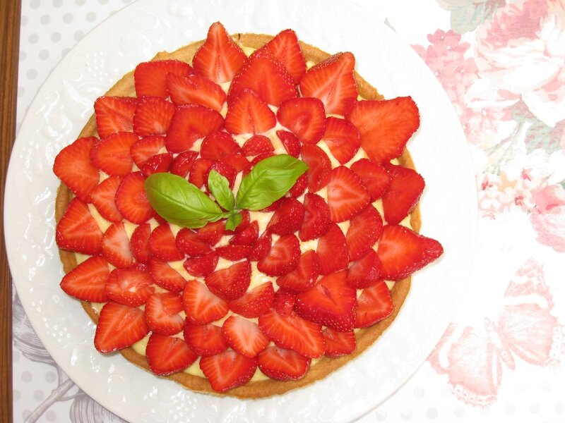 tarte fraises crème pâtissière basilic