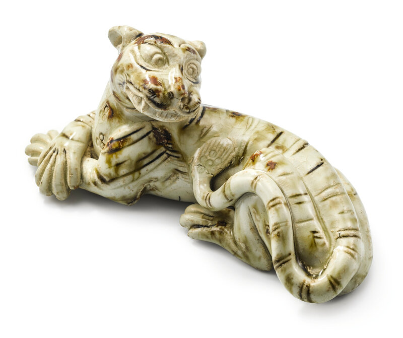 A BROWN-SPLASHED FIGURE OF A TIGER NORTHERN SONG DYNASTY