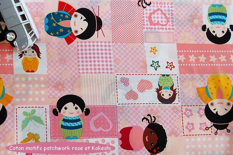 Coton_motifs_patchwork_rose_et_Kokeshi