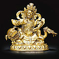 A gilt-bronze figure of <b>Vaishravana</b>, Qing dynasty, 18th century