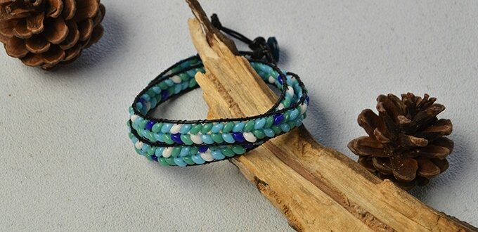 Pandahall Instruction on How to Make Leather Cord Wrap Bracelet with 2-hole Seed Beads (10)