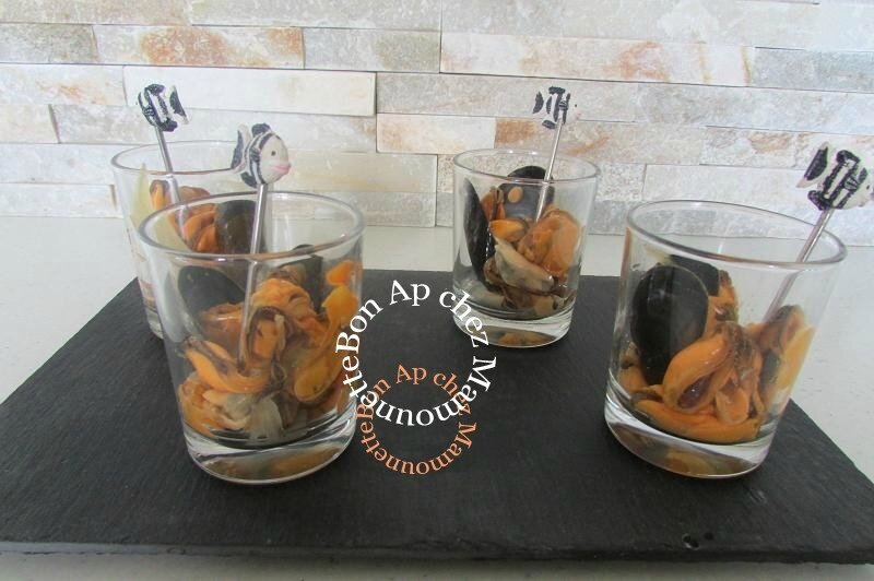 Moules de bouchot du Vivier sur Mer en verrines apéritives 007