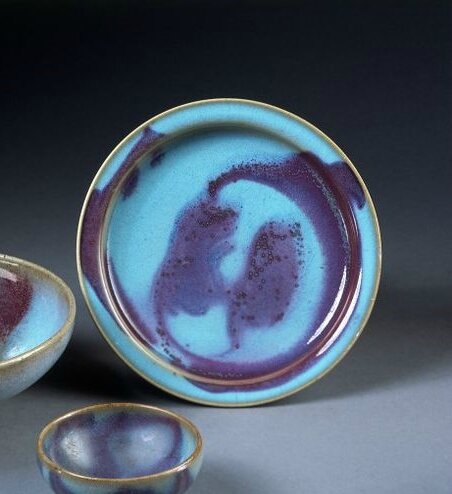 Blue glaze and coper-red splashes dish, Jun ware, China, Northern Song-Jin dynasty, 12th-13th century