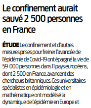 2020 04 01 SO Le confinement aurait sauvé 2500 personnes en France