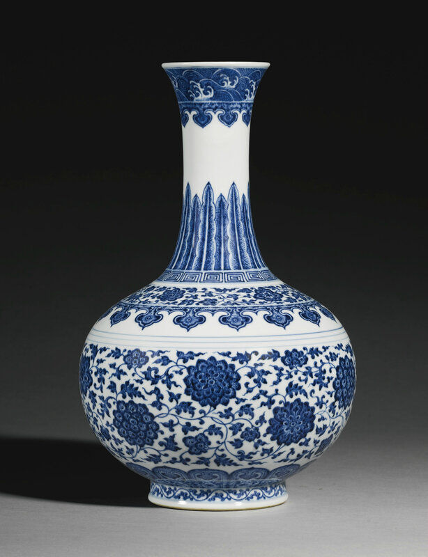 A blue and white ‘floral’ bottle vase, Qianlong Seal Mark And Period