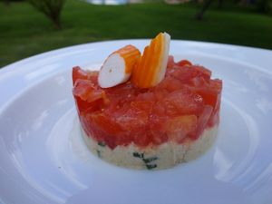 Tartare de tomates et rillettes de thon, Gourmandine