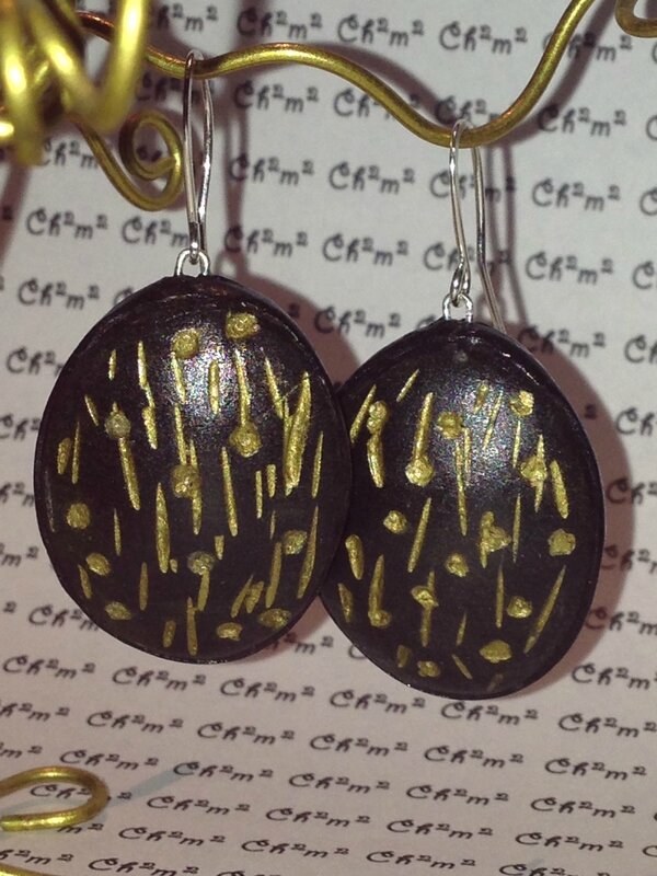 gpld and black polymer clay earrings