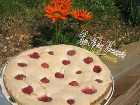 Gâteau aux blancs d'oeufs de mes poules et aux fraises du jardin 012