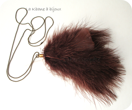 sautoir plumes marron chaine argent