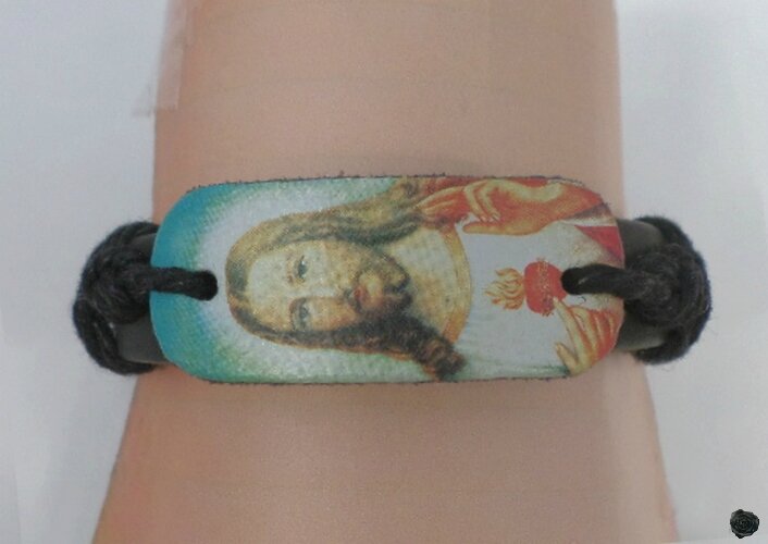 Bracelet Cuir Tressé Style Surfeur Jésus St Coeur Réglable Unisexe