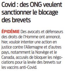 2021 11 26 SO Covid des ONG veulent sanctionner le blocage des brevets