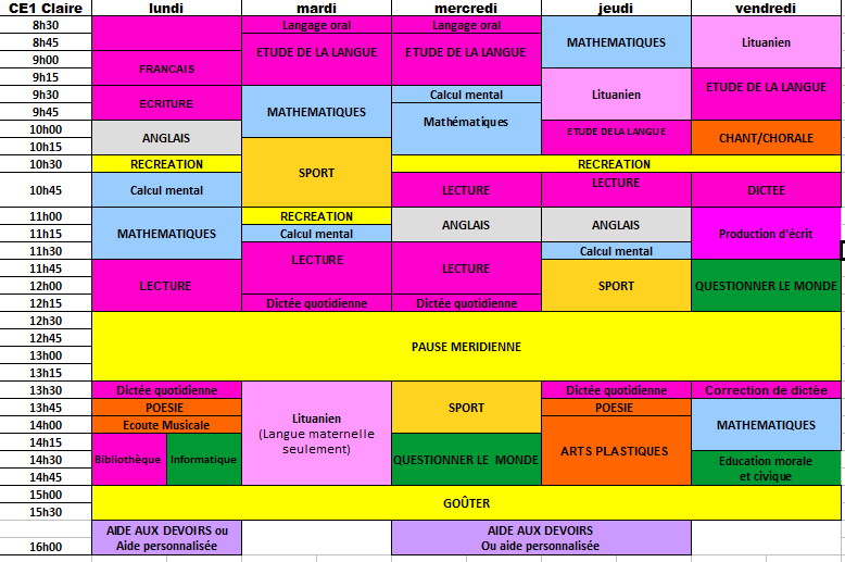 emploi du temps parents