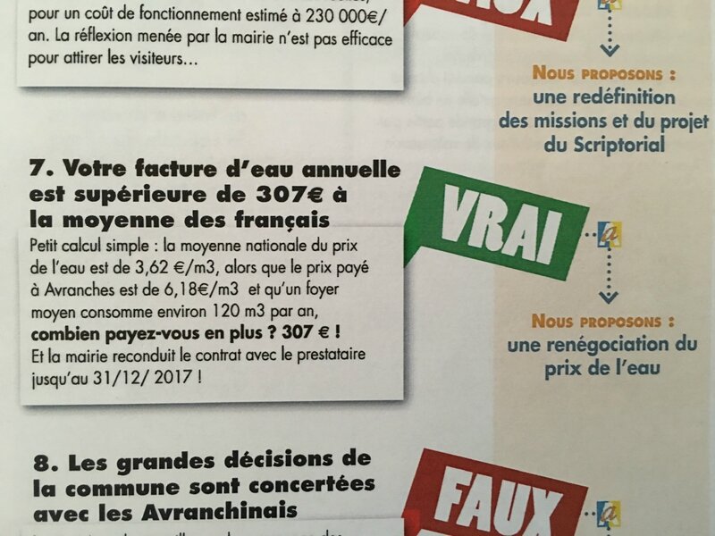 tract prix de l'eau Avranches campagne électorale élections municipales 2014