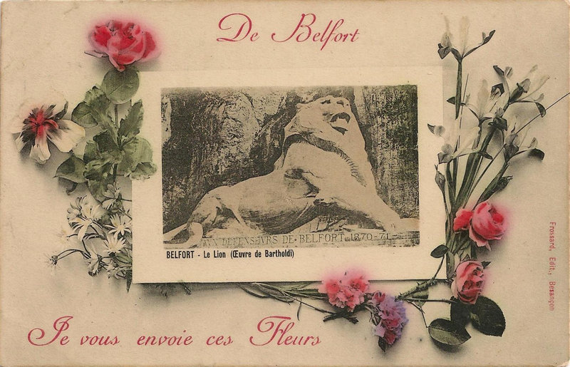 Belfort CPA Série fleurs Envoie ces fleurs Lion Frossard