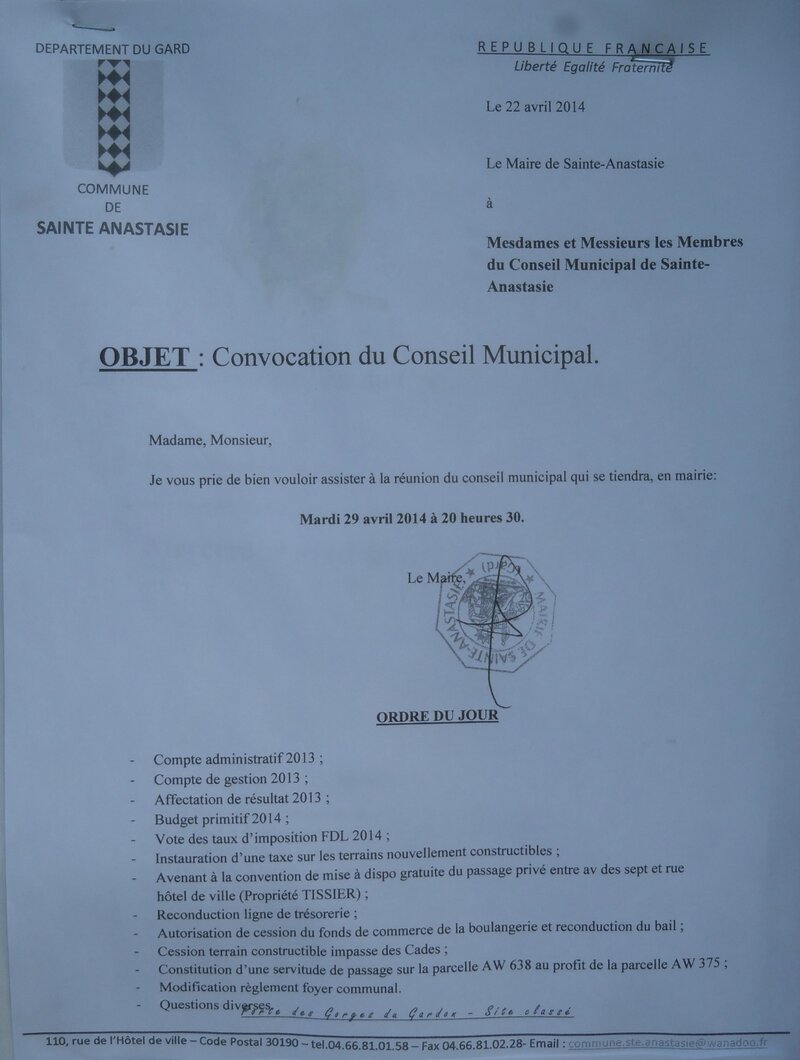 Convocation CM du 29 avril 2014