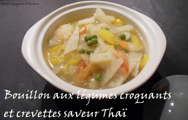 bouillon aux légumes croquants et crevette saveur Thaï