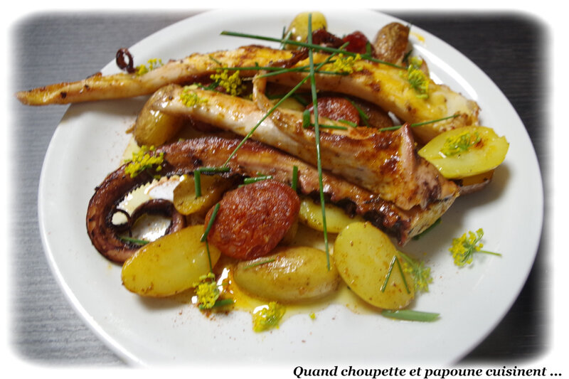 Poulpe grillé au pimenton, chorizo et pommes de terre braisées-4239