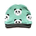 Bonnet 3-6 Mois Bébé Garçon Fille Pandas Menthe Gris Jersey de Coton