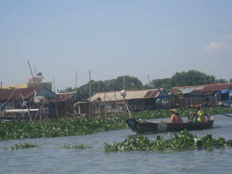 village flottant de pêcheurs, élevage de pangas 