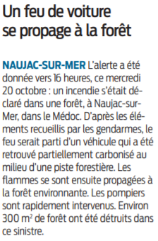 2021 10 21 SO Naujac-sur-mer Un feu de voiture se propage à la forêt