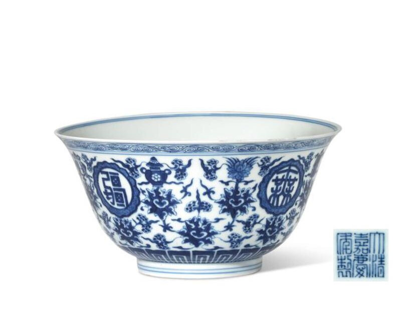 A blue and white bowl, Jiaqing six-character seal mark in underglaze blue and of the period (1796-1820)