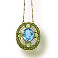 An arts and crafts aquamarine, <b>chrysoprase</b> and enamel pendant necklace, Tiffany & Co., circa 1910