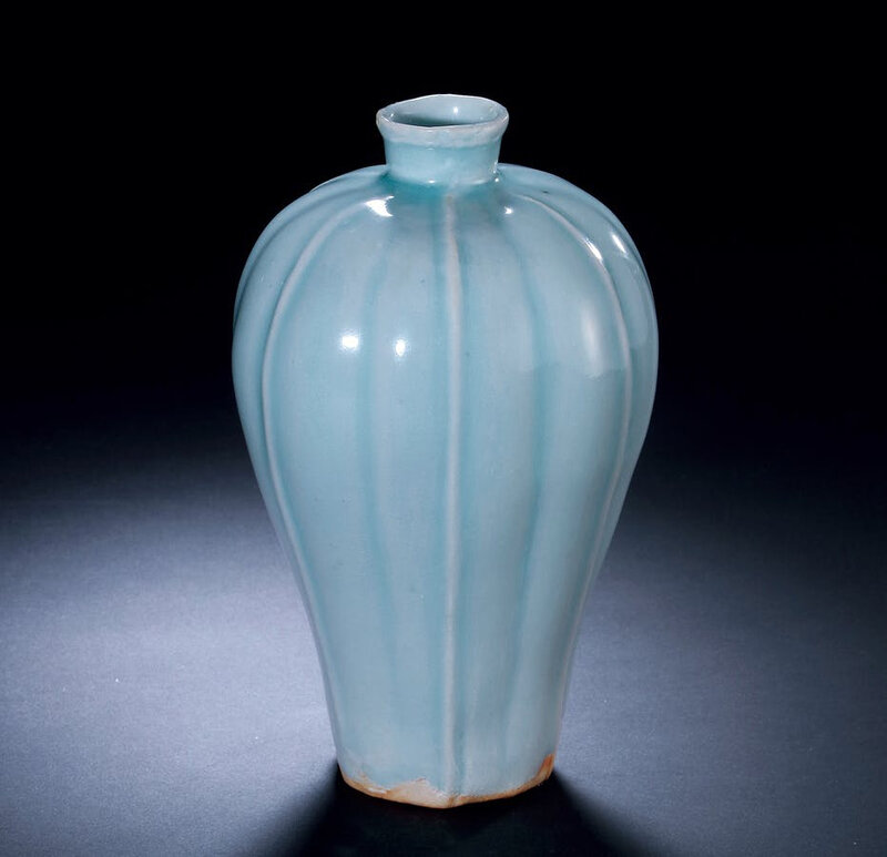 A Hutian Yingqing-Glazed Lobed Vase, Meiping, Southern Song or Yuan Dynasty, 12th - 13th Century