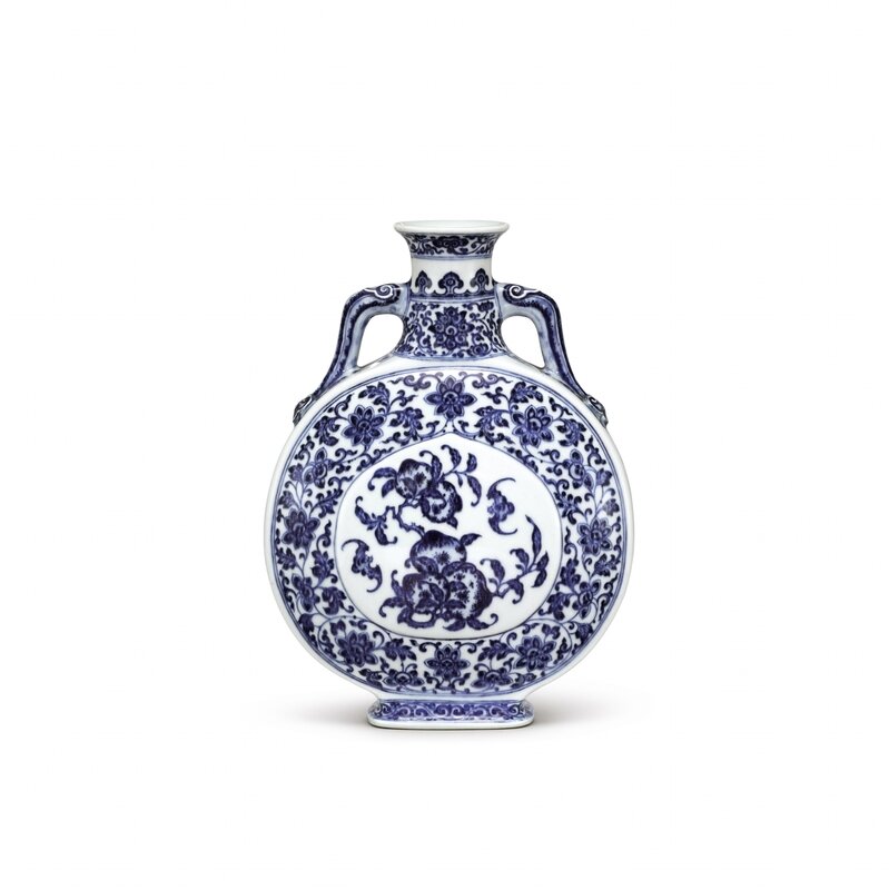 A Fine Blue and White ‘Peach’ Moonflask Seal Mark and Period of Qianlong